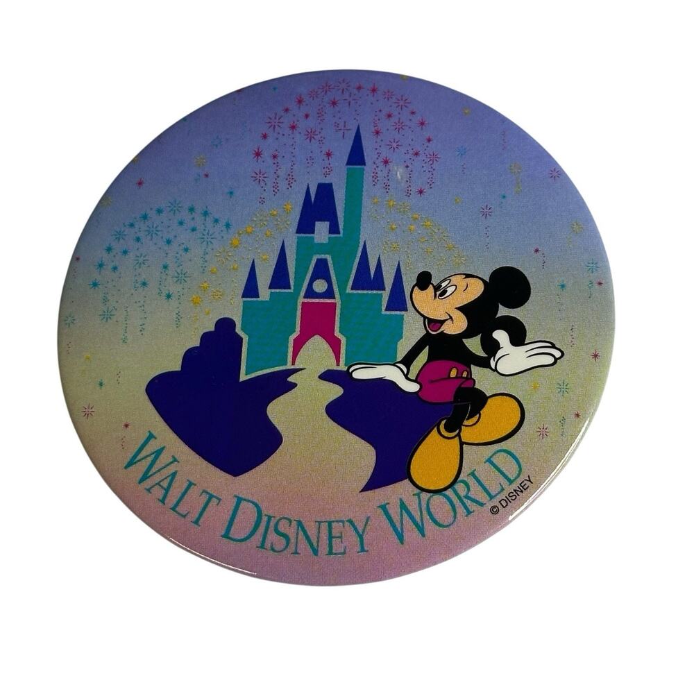 Vintage Walt Disney World Pinback Button Mickey and Castle The Walt Disney Co